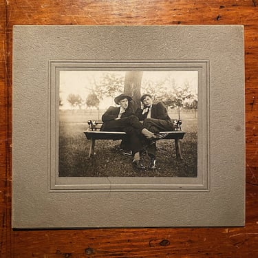 Antique Photograph of 2 Gents Lounging on a Bench - Early 1900s - Rare Unusual Scene - Oscar Wilde - Silver Gelatin Print - 