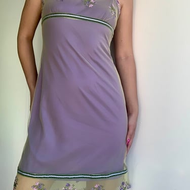 Vintage 2000&#39;s Betsey Johnson Purple Mesh Dress with Flower Embroidery by VintageRosemond