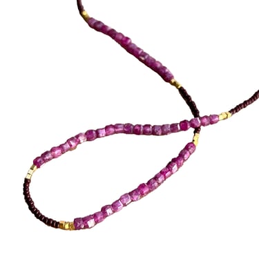 Debbie Fisher | Brown Seed, Gold Vermeil and Ruby Beads with Gold Fill Clasp Necklace