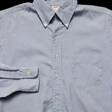 Vintage USA Made Brooks Brothers Makers Button-Down Shirt ~ 15 1/2 - 33 / M ~ 100% Cotton ~ Poplin / Broadcloth ~ University Stripe 