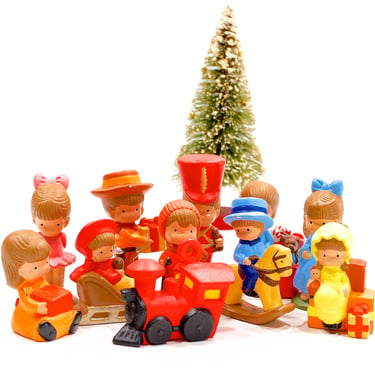VINTAGE: 11 Ceramic Christmas Figurines - Train Figurine - Rocking Horse Figurine - SKU Tub-393-00007151 