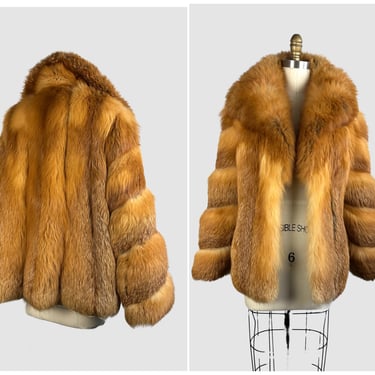 GLAM SLAM Vintage 70s Red Fox Fur Coat | 1970s Herbert's Furs, San Francisco Plush Chubby Jacket | Bohemian Winter Outerwear | Size Small 