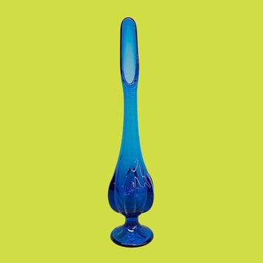 Vintage Viking Vase Retro 1960s Mid Century Modern + Bluenique + Swung Art Glass + 6 Petal + Handblown + 12.25" Height + MCM Home Decor 