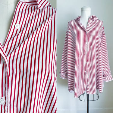 Vintage 1990s Red & White Candy Striped Button Down Shirt / XL 