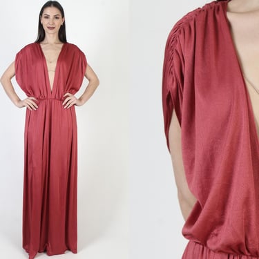 Low Cut Grecian Goddess Dress, Roman Toga Costume, Vintage 70s Avant Garde Disco Gown 