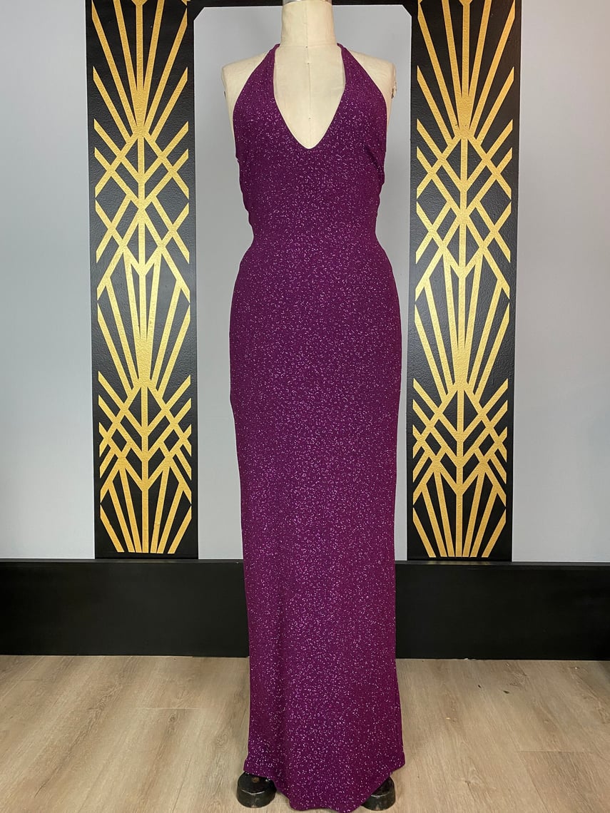 purple glitter gown, Jessica McClintock dress, gunne sax millennium