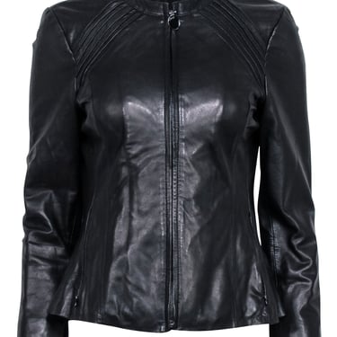 Tahari - Black Genuine Lamb Leather Zipper Front Jacket Sz S