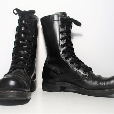 Vintage General Shoe Co. Combat Boots, 5 N Men, Black Leather Jump Boots, Combat Ankle Boots, Lace Up, Steel Toe 