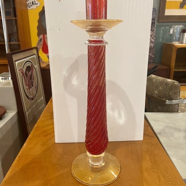 Monumental Ruby Gold Tall Murano CandleStick by Barovier & Toso Venitian Glass
