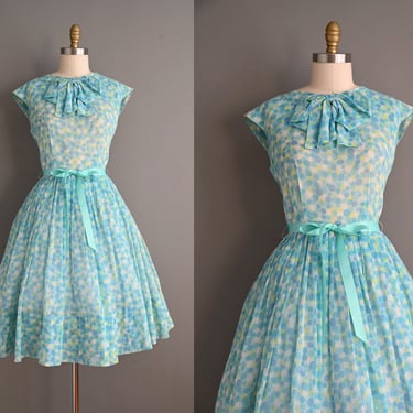 vintage 1950s Henry Lee Blue Polka Dot Cotton Dress - Size Large 