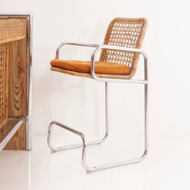 Wicker & Chrome Bar Chair, 1970s 