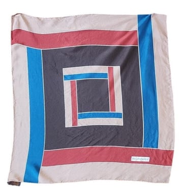 Vintage 80s Yves Saint Laurent Scarf Silk Square Geometric Print 