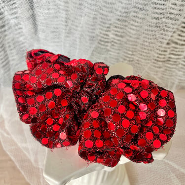 Sequin Hair Bow, Sparkly, Large Size, Vintage 80s Hair Clip, Accessories 