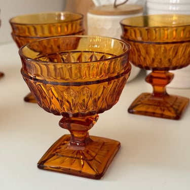 Vintage Amber Indiana Glass Mt. Vernon Footed Champagne/Sherbet Coupes - Sets of 2 