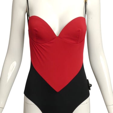 MOSCHINO- 1990s Multi Color &quot;Heart&quot; Swimsuit, Size 4