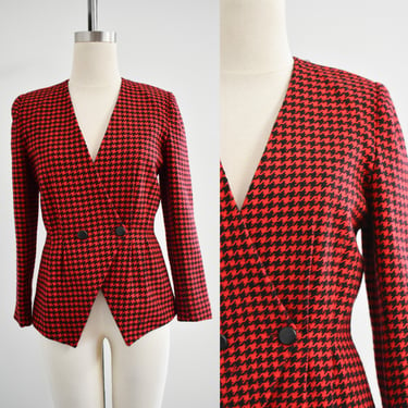 1980s Red and Black Houndstooth Blazer 
