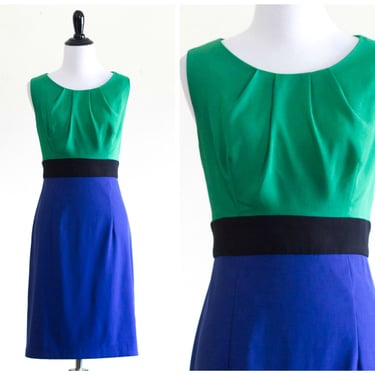 Vintage 1990s Blue and Green Color Block Dress 