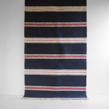 Vintage Blue Striped Wool Mexican Rug 
