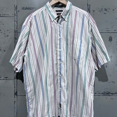 80s XL Vintage short sleeve striped Dockers  button down shirt summer style 