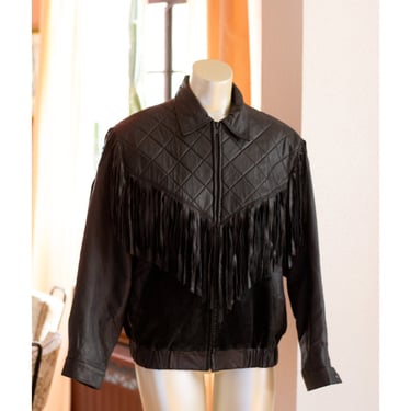 Vintage Fringe Leather Jacket - 1990s - Biker, Moto Jacket - Suede, Quilted, Tassels, Zip-Up 