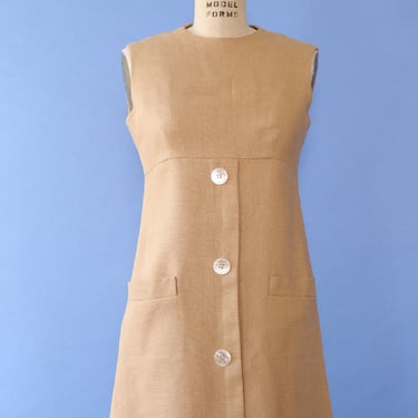 Café Tan Linen Shift Dress S