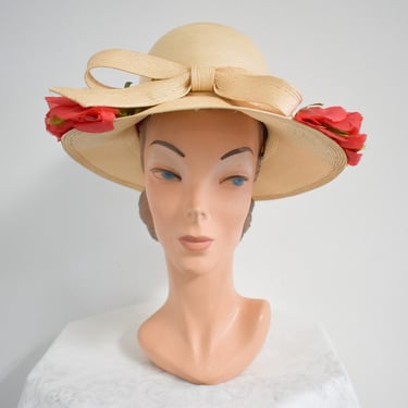 1950s/60s Straw Hat with Red Flowers 