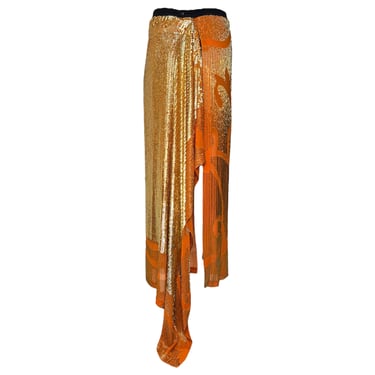 Gianfranco Ferré Gold Sunset Sequined and Beaded Asymmetrical Maxi Skirt