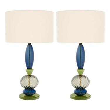 Blue and Green Murano Glass Lamps