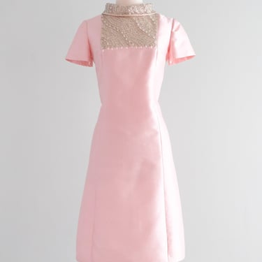 Stunning 1960's Shantung Silk Baby Pink Mod Cocktail Dress / Sz M