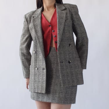 Vintage Checked Wool Miniskirt Suit - W28