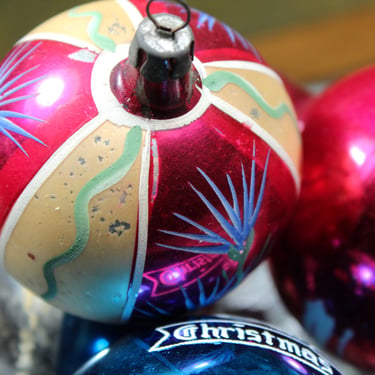 Vintage Glass Pink & Blue Christmas Ornaments | Set of 4 | Vintage Christmas Ornaments 