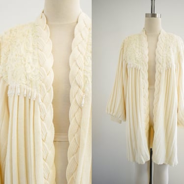 1980s Cream Embellished Sweater Coat with Balloon Sleeves 