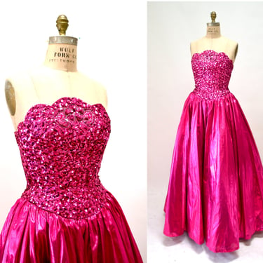 Metallic 80s Prom Dress Pink XXS XS Metallic Pink Ball Gown Barbie Dress // Vintage 80s Party Pink Sequin Dress Mike Benet Pageant Princess 