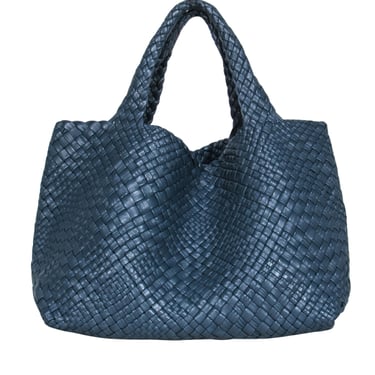 Falor – Large Blue Woven Leather Tote Bag