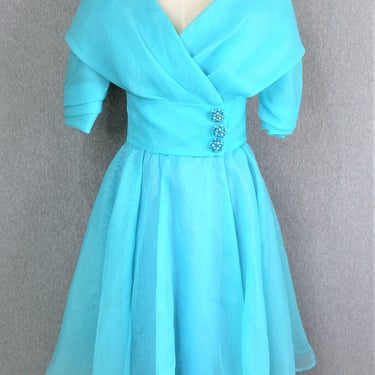 1990s - Blue Organza - Blue Bird of Happiness - Party Dress - Estimated size M 8/10 