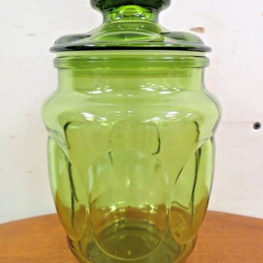 Vintage Retro Green Glass Canister With Lid Apothecary Jar Container 8