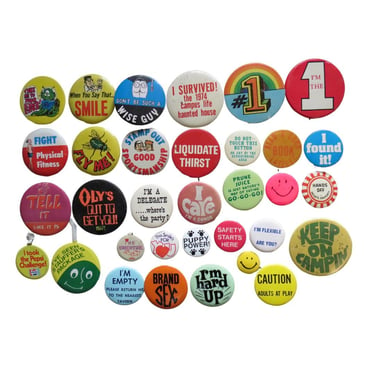 Vintage Pinback Button -  60s 70s Groovy Humor Themes - Misc. Novelty Pins - You Choose - Genuine Vintage Pin Button 