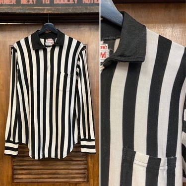 Vintage 1950’s Black and White Athletic Referee Stripe Jersey Top, 50’s Referee Jersey, 50’s Athletic, 50’s Striped Jersey, Vintage Clothing 