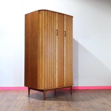Mid Century Modern Vintage Teak Tambour Door Ausinsuite Armoire Wardrobe Danish Style 