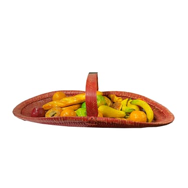 Assort Fruits Bread Simulated Display Red Rattan Oval Basket Tray ws3218E 
