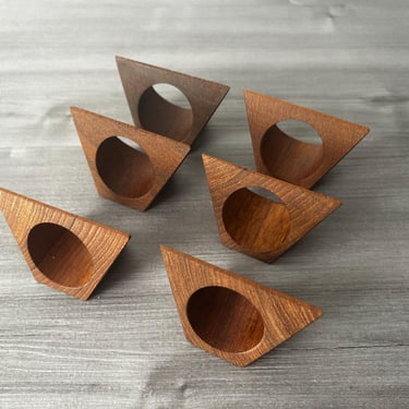 Vintage ESA Danish Modern Teak Napkin Ring Holders, Set of 6, Mid Century Modern Dining 