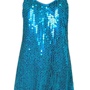 2000s Blumarine Blue Sequin Cocktail Mini Dress