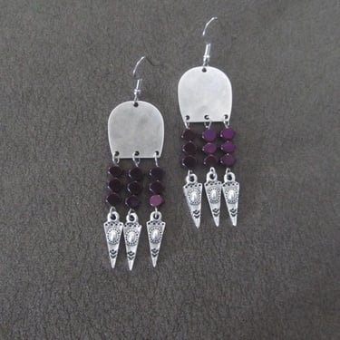 Silver chandelier and purple hematite earrings 