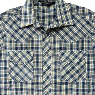 Vintage JC PENNEY Western Shirt ~ M ~ Pearl Snap Button ~ Plaid ~ Rockabilly ~ Soft / Thin ~ 