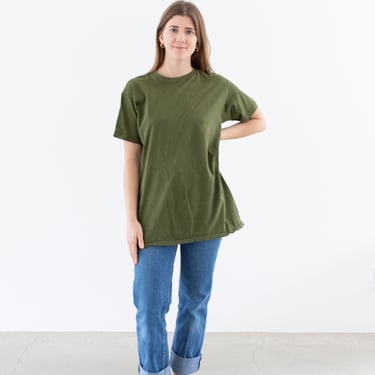 Vintage Army Green T-Shirt | Crewneck Cotton Tee | Pin Holes | M | T034 