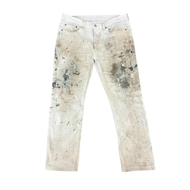 Levi’s White Denim Paint Splatters Distressed Jeans 36x28