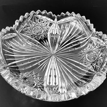 Vintage American Brilliant Cut Glass Dish 7" Decorative crystal catchall bowl Candy dish Collectible ABP Glass 