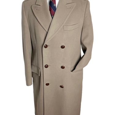 Vintage Merino Wool BRITISH Warm Overcoat ~ 36 to 38 R ~ Double-Breasted ~ Peak Lapels 