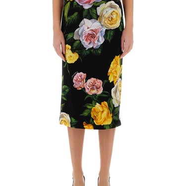 Dolce & Gabbana Women Peony And Rose Print Charmeuse Longuette Skirt