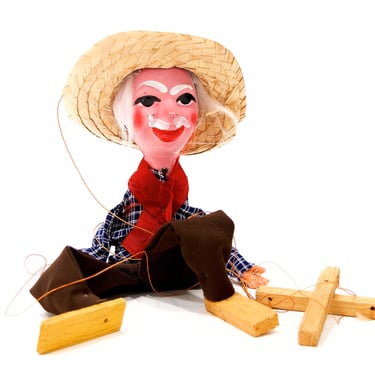 VINTAGE: 1980's - Mexican Fiberglass Plastic Marionette Doll - Handmade Marionette Puppet - Mexican Folk Art - SKU 27-C6-00013869 